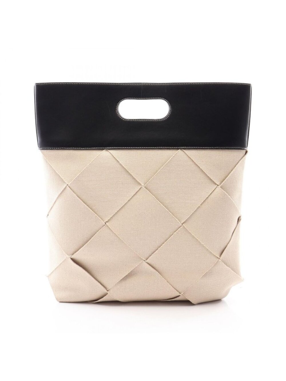 Bottega Veneta Tote Slip Lip Maxi Intrecciato Ivory Black Canvas Leather Handbag
